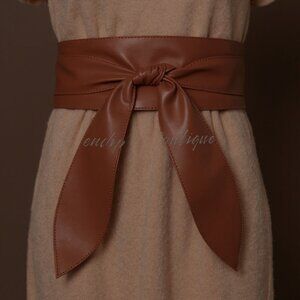 Faux Leather Wide Corset Style Wrap and Tie Statement Belt